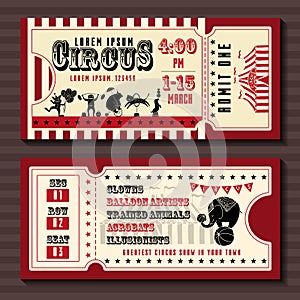 Circus show horizontal tickets front and back side templates