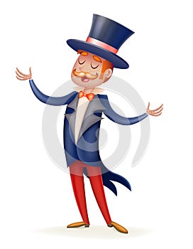 Circus show host boy man suit cylinder hat icon isolated 3d cartoon design character vector illustration