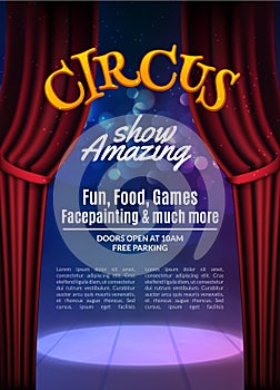 Circus show poster template with sign. Festive Circus invitation. Vector carnival show background illustration