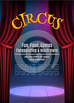 Circus show poster template with sign. Festive Circus invitation. Vector carnival show background illustration