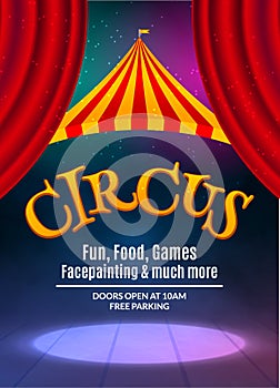 Circus show poster template with sign and light frame. Festive Circus invitation. Vector carnival show illustration