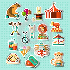 Circus stickers set vector design illustration