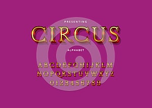 Circus style font design, set of letters and numbers