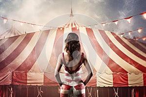 Circus tent arena sexy woman performer. Generate Ai