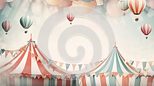 Circus tent with balloons and blue sky background. 3d rendering