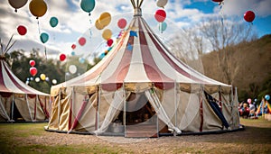 A circus tent with balloons. Generated with AI
