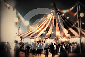 Circus tent with crowd of people at the fair. 3D rendering