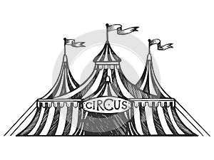 Circus tent engraving vector illustration