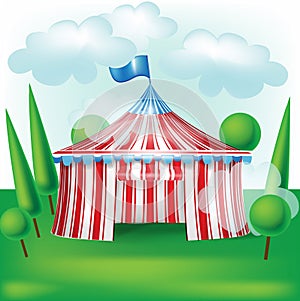 Circus tent on grass background