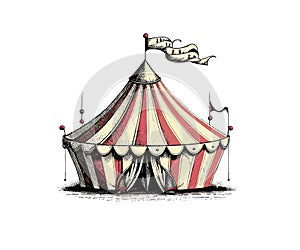 Circus tent hand drawn sketch. Vector illustration