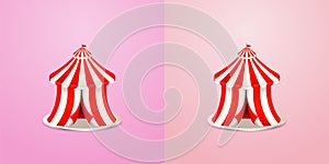 Circus tent icon in cartoon style on the pink background.
