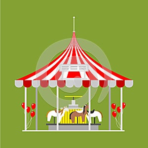 Circus show entertainment tent marquee outdoor festival with stripes and flags isolated carnival signs
