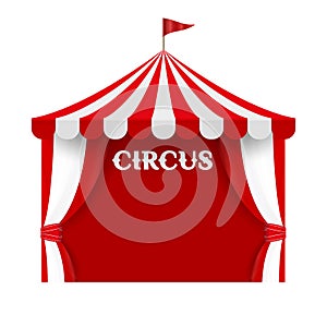 Circus Tent Poster Background Vector Template. Red and White Stripes, Striped Dome, Canopy