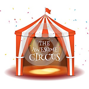 Circus tent poster. Circus retro invitation event. Fun carnival vector illustration. Amusement performance