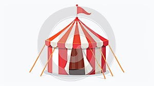 A circus tent with red and white stripes on a carnival funfair, amusement park. Modern cartoon icon of a small marquee