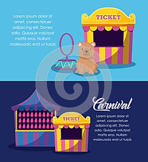 Circus tent sale ticket with set icons