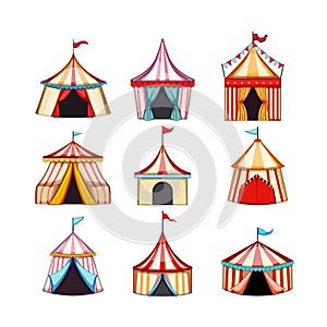 circus tent set cartoon vector illustration