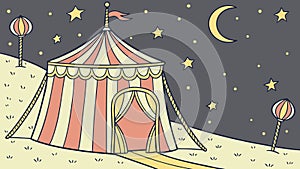 Circus Tent Under Starry Night. Magical Entertainment Show, vector design Generative AI