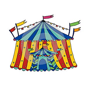 Circus Tent Vector icon. Hand drawn illustration. Sticker print design.