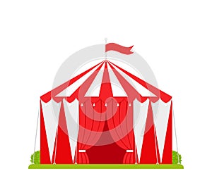 Circus tent. Vector illustration. Carnival red marquee. Flat design