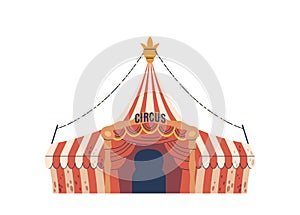 Circus Tent, Vibrant Canvas Dome Adorned With Colorful Lights, Housing Thrilling Spectacles, Acrobats, And Clowns photo