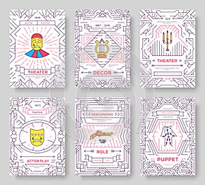 Circus thin line brochure cards set. Festival template of flyear, magazines, posters, book cover, banners. Vector