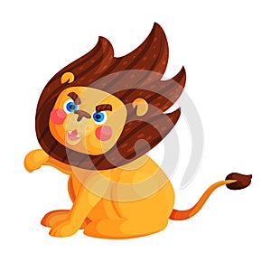 Circus trained roaring lion flat vector illustration