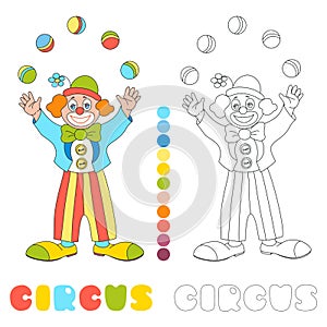 Circus vector clown juggler coloring book page