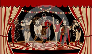 Circus Vintage Collection. The Lion Tamer, The Clown, The Circus Strong Woman, The Circus Magician, The Circus Fire