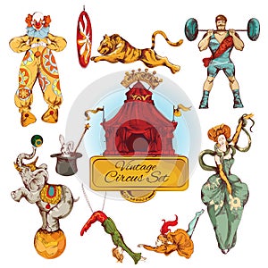 Circus vintage colored icons set