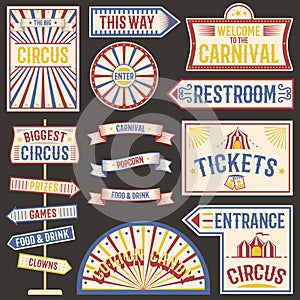 Circus vintage labels banner vector illustration.