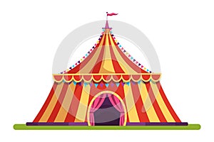 Circus vintage tent flat vector illustration isolated on white background