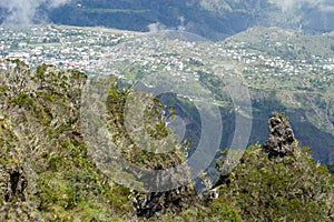 Cirque of Cilaos and city on La Reunion Island