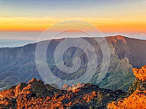 Cirque de cilaos at sunset view from piton des neiges