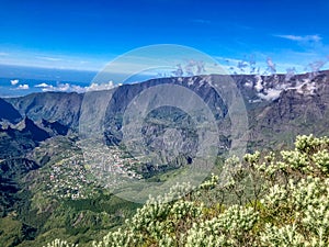 Cirque de cilaos at sunset view from piton des neiges