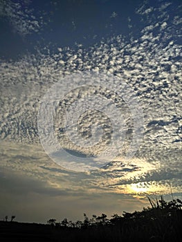 cirrocumulus sky and sunset in the fields