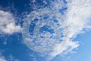 Cirrocumulus stratiformis clouds high altitude clouds appear as small white cloudlets grouped together in thin layer. White