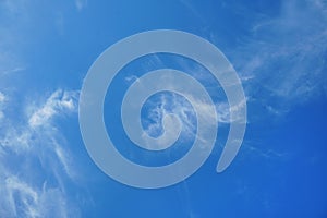 Cirrus clouds on the bright blue sky background