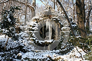 Cismigiu Garden Bucharest with a lot of ice frozen