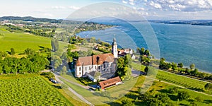 Cistercians monastery Birnau at Lake Constance panorama aerial view baroque pilgrimage church in Germany