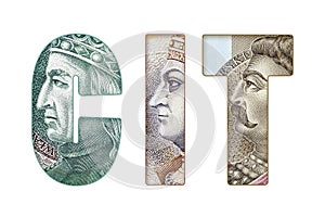 CIT Text Made of Polish Banknotes on White photo