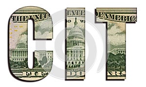 CIT Word 50 US Real Dollar Bill Banknote Money Texture on White Background photo