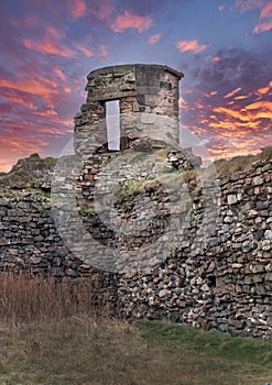 Citadel of Ayr Ancient Ruins at Sunset. Last Remaining Sentry Box of the Ruins