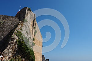 Citadel Budva, Old Town on sunny day, Montenegro. Stone walls. Blue sky. Fortifications of Budva are typical of the