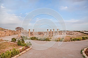 Citadel complex in Amman, Jordan. Ancient ruins of roman buldings