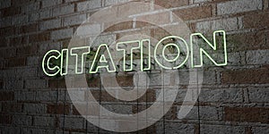 CITATION - Glowing Neon Sign on stonework wall - 3D rendered royalty free stock illustration