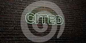 CITED -Realistic Neon Sign on Brick Wall background - 3D rendered royalty free stock image