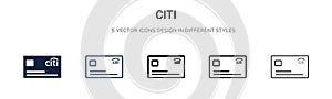 Citi icon in filled, thin line, outline and stroke style. Vector illustration of two colored and black citi vector icons designs