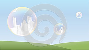 Cities in bubbles abstract background