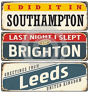 Cities in England retro tin signs collection